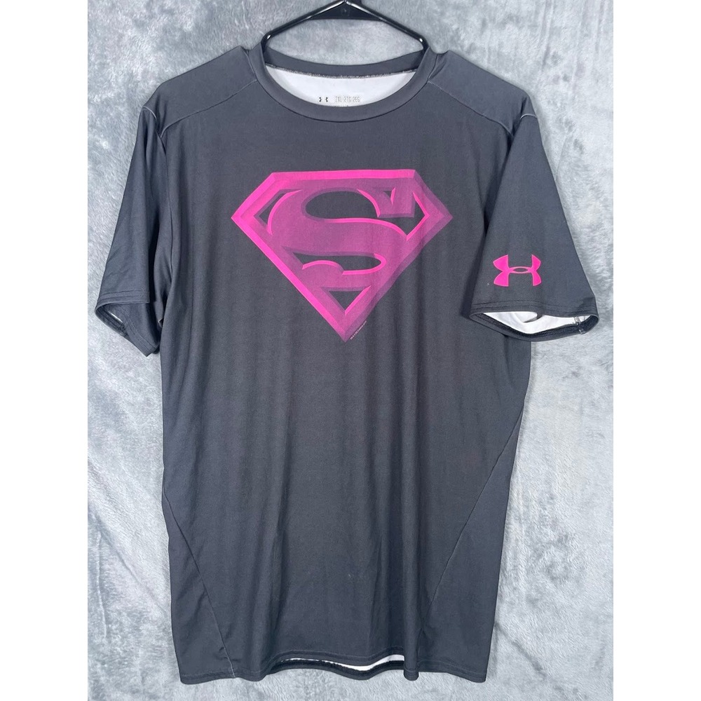 Under Armour Superman HeatGear Compression Shirt Mens 2XL Black Pink Athletic